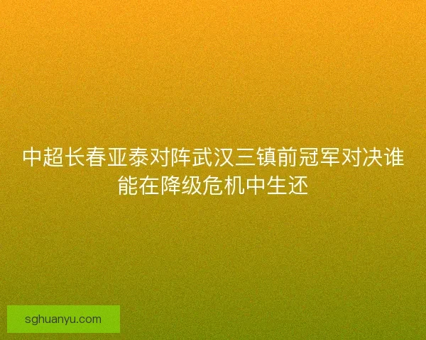 中超长春亚泰对阵武汉三镇前冠军对决谁能在降级危机中生还